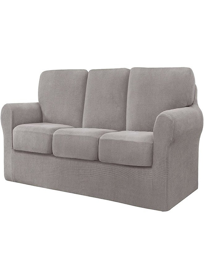 LINGERIN 7 Piece Stretch Sofa Covers for 1Base Cover 3 Cushion Couch Cover and 3 Backrest Cover for Living Room Furniture Slipcovers Thicker Jacquard Fabric (Taupe) - Image 1
